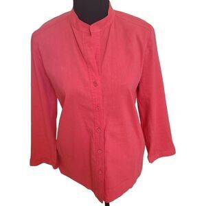 Eileen Fisher Womens Coral Linen Blend Blouse Size Petite Small